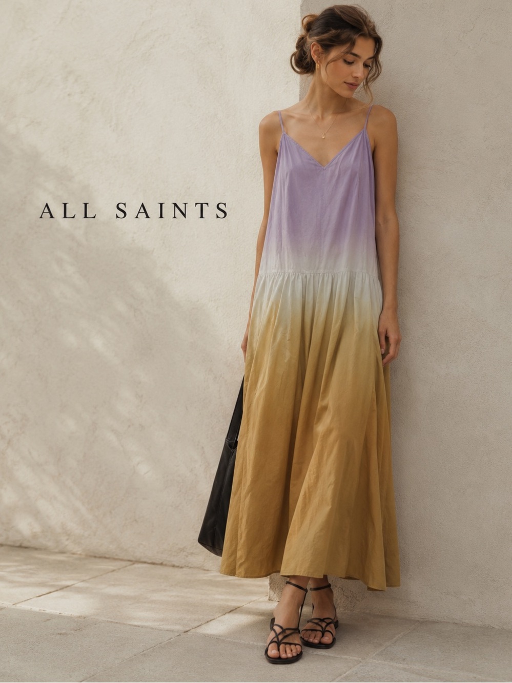 All Saints Ombre Dip Dye Cotton Midi Oversized Boho Minimalist